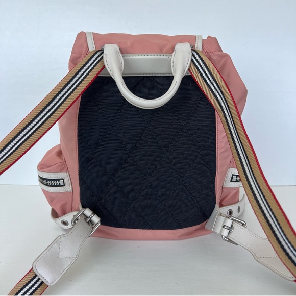 BURBERRY Rucksack Mauve Nylon w Leather Trim Drawstring Side Pockets Backpack - Picture 6 of 16
